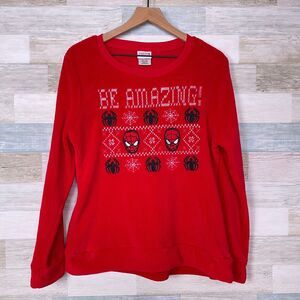 Spiderman Plush Knit Fair Isle Holiday Sweater Red Christmas Cozy Womens Large